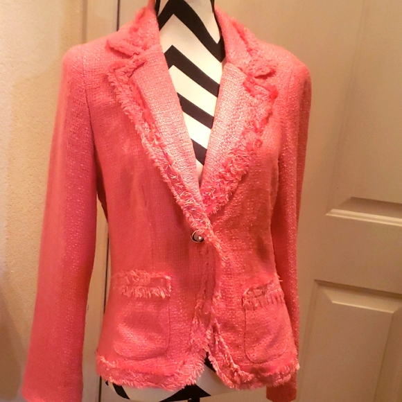 Pink Tweed jacket with fringe - Picture 1 of 7